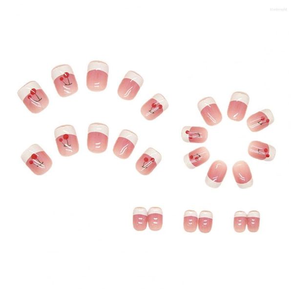 Faux Ongles 1 Set Nail Inoffensif Enlèvement Facile Durable DIY Avec De La Colle Sweet Girl French Lovely Cherry Press-on Faux