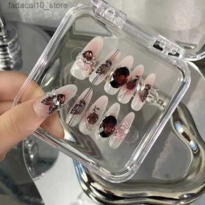 Kunstnagels 10 stuks Het dragen van kunstnagels Nepnagels Pure handgemaakte dubbele vlinders Gratis nagelverbeteringskit Q240122