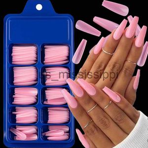 Faux ongles 100 pièces de boîte blister avec couleur unie pointue faux ongles autocollants longue ballerine couleur bonbon rouge bleu rose faux ongles x0826