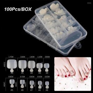 Valse nagels 100 stcs 10 maten teen nail art volledige dekking voet tips teennagel tablet duidelijke natuurlijke extensie manicure tools