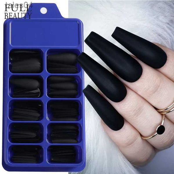 Uñas postizas 100 unids/caja mate negro puro Prensa en uñas Color sólido esmerilado falso falso Nali puntas uñas de ataúd usables para uñas de niña YQ231115