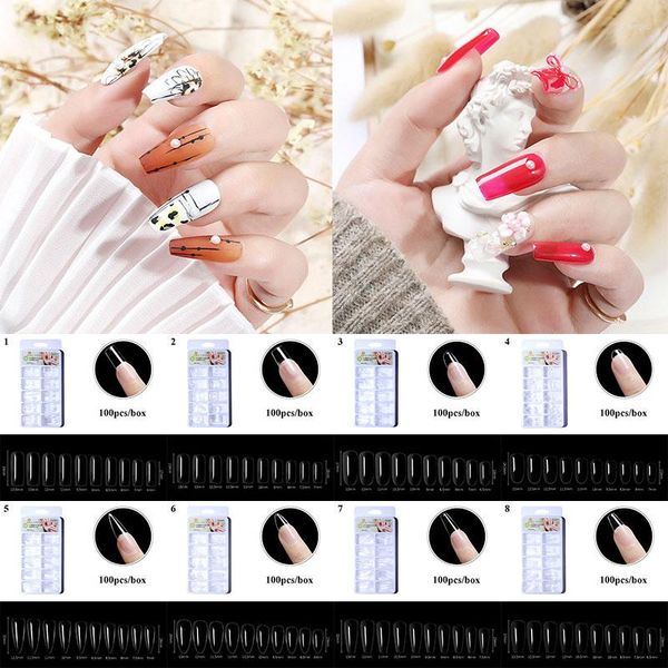 Faux ongles 100pcs / boîte naturel transparent transparent faux couverture complète autocollant goutte d'eau en forme de T