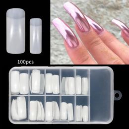 Faux ongles 100pcs / boîte Presse sur la demi-couverture French Nail Art Conseils Couleur naturelle Acrylique Construction rapide Extension de moule