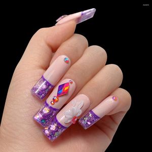 Falsas Nails 100 unids Francés Lleno De Agua Hollow Nail Tips Moda Simple Parche Suave Para Mujeres Herramienta De Arte DIY