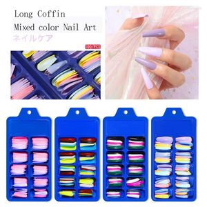 Faux ongles 100 pièces couleur mélangée longue ballerine faux couverture complète brillant acrylique pointe bricolage beauté manucure outils d'extension