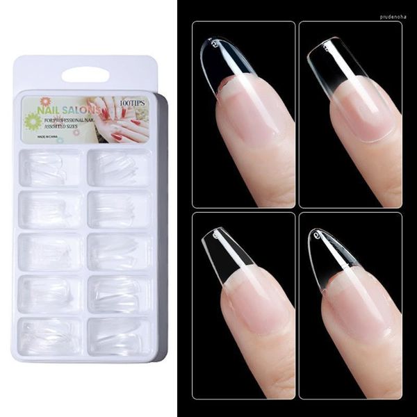 Faux ongles 100pcs / set 2022 Mode Ballerine française Faux Art Plein / Demi-cercueil acrylique Droite Extrémité ronde pour les pointes d'ongles Blanc clair Prud22