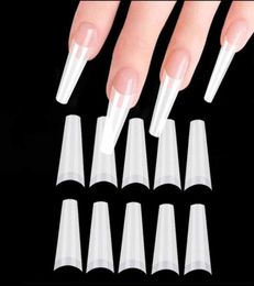 False Nails 100pcsBag Clearwhitenatural Nail Tips Franse lange ballerina Coffin Half Cover Fake Art Acryl Manicure Diy Tools4526585