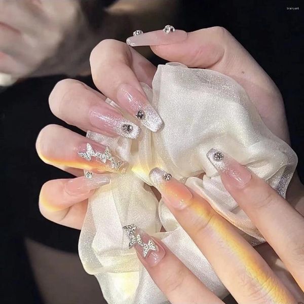 Faux ongles 10pcs détachable spar oeil de chat artificiel diamants écrasés couleur nue glace transparente à la main avec de la colle