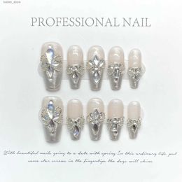 False Nails 10 -st Fee Fairy Aurora Poeder Artifiicial Nails White Drill Handmade Pers op nagels lange kist flitsende diamanten valse nagels tips y240419zqli