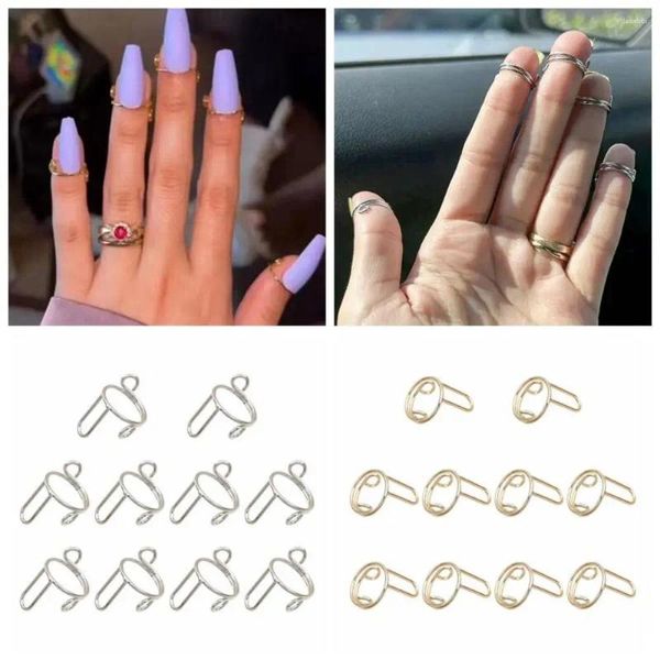 Falsas uñas 10pcs anillos de uñas con la punta de la punta de la dedión para mujeres del anillo de falange de las niñas decoración de arte removible ajustable