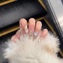 Faux ongles 10pcs / set couverture complète presse sur bricolage pur patch fait à la main amovible faux oeil de chat feuille d'or diamant