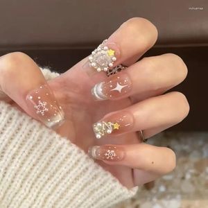 Faux ongles 10 pièces / ensemble couverture complète presse sur bricolage pur patch fait à la main amovible faux blush nu blush neige arbre de Noël