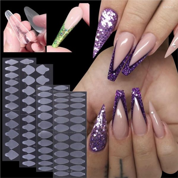 Uñas postizas, 12/60 Uds., almohadilla de silicona suave reutilizada, formas de uñas, puntas de extensión francesas, pegatina de Gel de doble forma para herramienta de molde