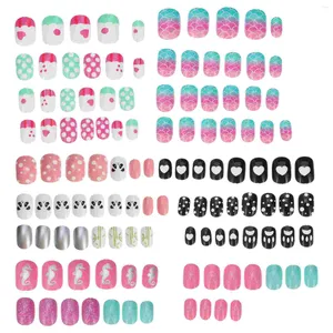 Valse nagels 120 stuks Frankrijk Kids Nail Fake Girls French Manicure Kit Kunstmatige vingernagel