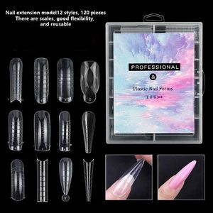 Kunstnagels 120 stks/doos Nail Art UV Verlengen Gel Extension Tool Quick Building Mould Tips Dual Formulieren Vinger ExtensionFalse