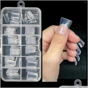 Faux ongles 120pcs Clear Fl Er Canard en forme d'ongles Conseils incurvés Acrylique Pieds Flare Court Super Fan Faux Extension.Livraison directe Santé Dhy3I