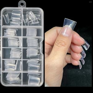 Uñas postizas 120 piezas Cubierta completa transparente Puntas de uñas en forma de pato Pies acrílicos curvados Llamarada Extensión falsa súper ventilador corta.