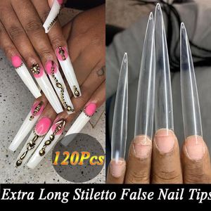 Valse nagels 120 stks / set lange stiletto franse acryl nagel nep tips kunst halve cover tip salon manicure levering 3 kleuren