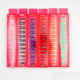 Faux Ongles 12 Pcs / Boîte Couleur Unie Long Mat Fl Er Tête Pointue Faux Manucure Amovible Ongles Artificiels Drop Delivery Santé Beauté Dhdph