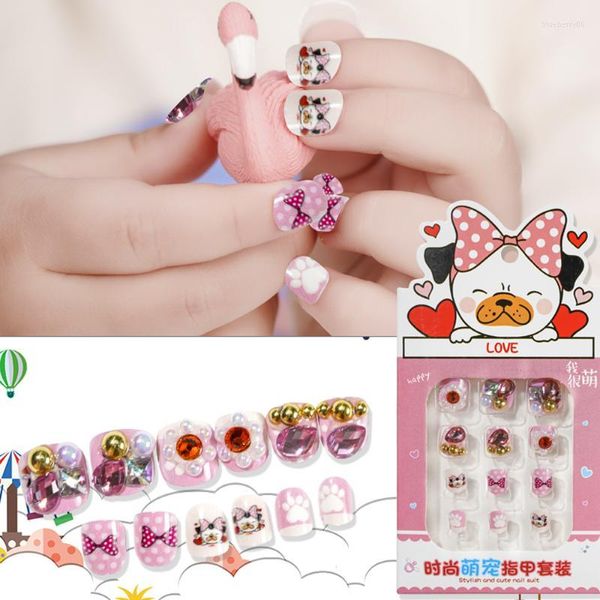 Faux ongles 12 pièces cristal animal ongles faux conseils pour enfants gemmes art ongles artificiels presse sur enfant jouet autocollant