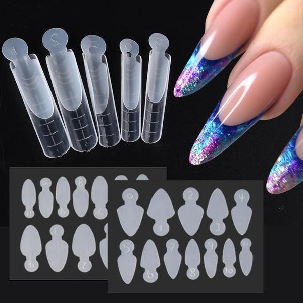 Uñas postizas, 12 Uds., puntas de formas de uñas de silicona duales, almohadilla de guías de línea francesa, molde de Gel de extensión acrílico, herramienta auxiliar reutilizable para accesorios de manicura