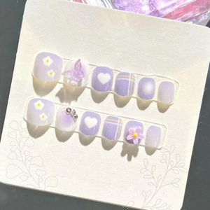 Faux ongles 12 pièces enfants dessin animé Nail Art autocollants mignon fleur nuage coeur motif décalcomanies auto-adhésif faux bricolage décoration