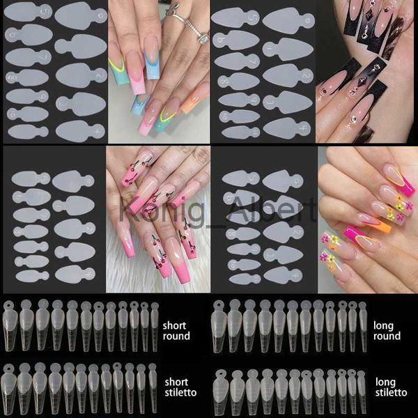 Falsas Nails 12 unids Nail Formas duales Almohadilla de silicona Consejos franceses Guía de línea Pegatinas Sistema de gel de construcción rápida Extensión Molde Accesorios de manicura x0822