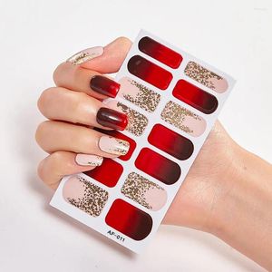 Faux ongles 14 bandes autocollants pour ongles en gel semi-durci Art français dégradé de couleurs vernis enveloppes complètes