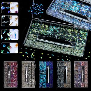 False Nails 1850 2800 3100pcs Glanzende AB Nail Art S Crystals Set Gems 3D Decoration Diamond 21 Vorm 1 stks Pick Up Pen 230520