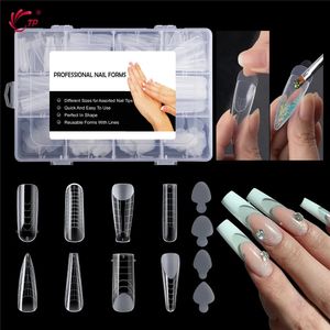 Kunstnagels 192pcs Nagel Dual Forms Herbruikbare acryl zelfklevende nagelsticker Duet-systeem Snelbouw Mold Tips voor gel-manicure Gereedschappen 230927