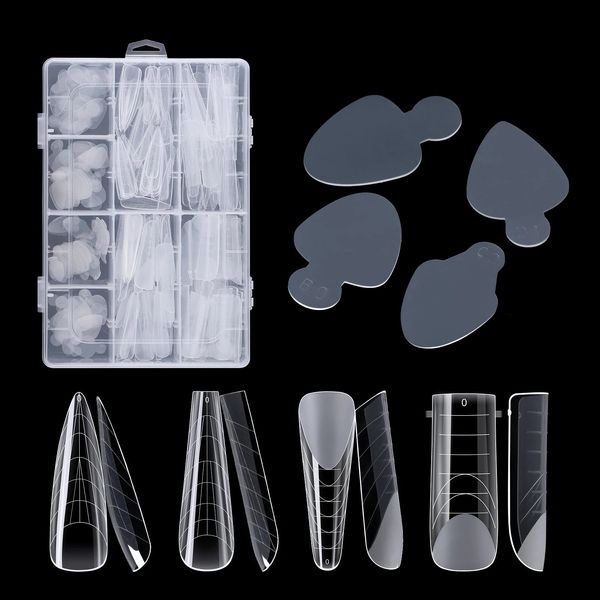 Faux Ongles 192pcs Nail Dual Forms96pcs Autocollants Guides de ligne Français Tampon en silicone pour le système Poly Gel Moule 231204