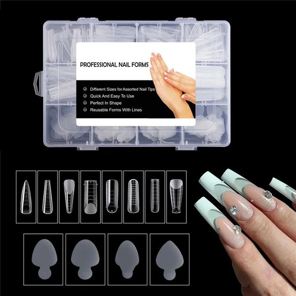 Faux ongles 192 pièces ongles faux conseils moule construction rapide moule conseils autocollants ongles double formes doigt Extension Nail Art UV bâtiment UV Gel outil 231121