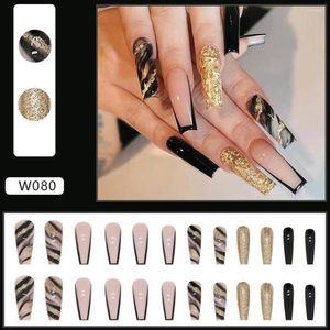 Faux Nails 2023 24pcs Long Presse sur l'ongle Black Border Design Couverture complète Salon de manucure artificielle DIY Art Sweet Style Faux