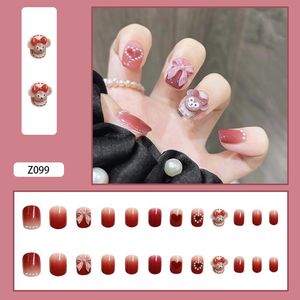 False Nails 2023 24pcs Pearl ingelegde nagelpatch lijm Type Verwijderbare lange paragraaf Fashion manicure Save Time Fre-Drop