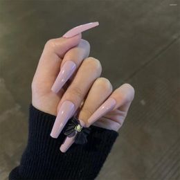 False Nails 2023 24pcs taro paarse boog patch roze lijm type lange paragraaf verwijderbare manicure