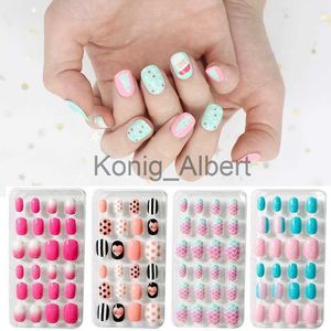 Valse nagels 24/48/72 stcs kinderen cartoon snoep nep nagels volledige dekking zelfklevende nep nagels polish schattig meisje manicure decoratie x0822