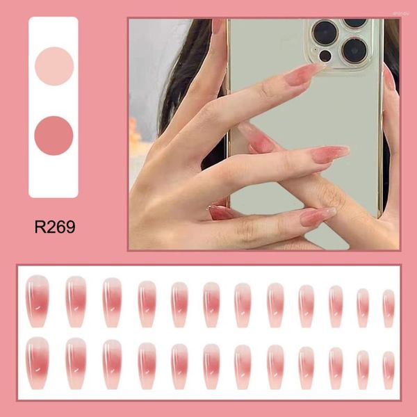 Uñas postizas 24 uds/caja prensa en cosméticos rosa Ombre Y2K lindo corto cuadrado medio coreano Presson falso conjunto completo cubierta consejos