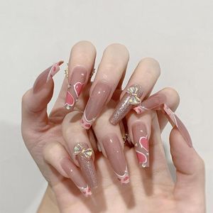 Kunstnagels 24 stuks Love Design Ballet French Fake Zwart Wit Hypotenusa Acryl Press On Nail Tips Glitter Art Manicure