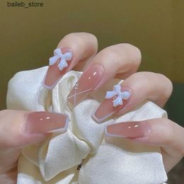 Faux ongles 24 pcs une boîte de thé au lait papillon diamant ongles roses portant des plaques de ongles diy faux ongles y240419 y240419