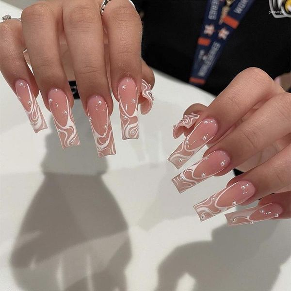 Uñas postizas 24 piezas Presione en las uñas Hecho a mano Diamantes de imitación con brillo 3D Punta de bailarina extra larga de lujo Uñas terminadas desmontables