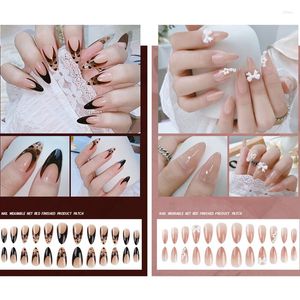 Faux ongles 24 pièces/ensemble design français presse sur ongles élégant fleur arc bâton art écologique réutilisable résine faux