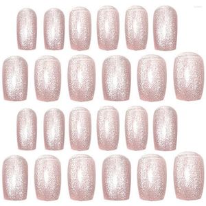 Kunstnagels 24 Stuks Spar Slijtage Manicure Fake Kit Korte Tips Volledige Dekking Vrouwen Druk Vingernagels Vierkante Kop Bijenteelt panty