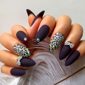Valse nagels 24 stuks mode nep tip matte druiven paarse diy nagel art tips 3D aangepast ontwerp om schilfers te maken