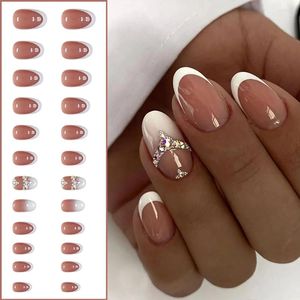 Faux ongles 24 pièces amovibles portant une presse réutilisable sur les ongles cercueil amande Kawaii artificiel faux avec des produits d'autocollants de gelée