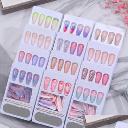 Valse nagels 24 stuks/set lange kist nep Europese regenboog ballerina diy fl nagel art technieken colorf schoonheid drop levering healt dhdlm