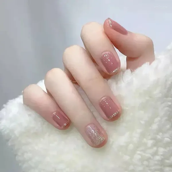 Faux ongles 24 morceaux courts de paillettes françaises simples de ongle avec 1 gel de gelée et fichier de ongles