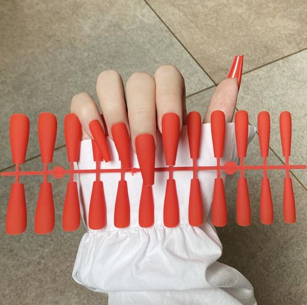 Uñas postizas 24 puntas/juego de manicura de uñas artificiales súper largas mate