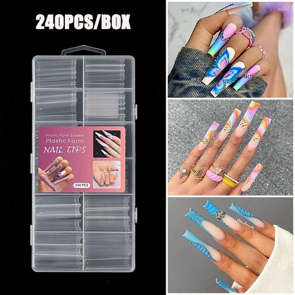 Faux ongles 240 pièces/boîte français Long cercueil C courbé acrylique faux ongles conseils carré Transparent XXL pleine/demi couverture manucure