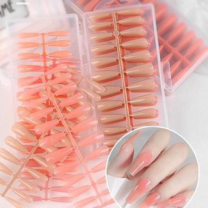 Valse nagels 240 stcs nep 4 verschillende gekleurde volledige hoes tips druk op extensietool c curve roze Franse lange slijtage manicure patch