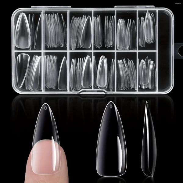 Faux Nails 240pcs de long Gel Soft Gel Tips Nail Clear Acrylique en forme d'amande Presse de couverture complète pour les extensions de salon